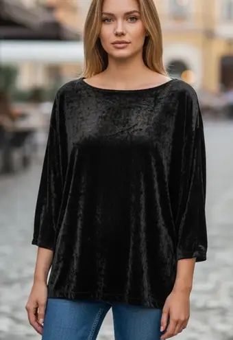 Vintage Fritzi California Velvet Top Large Black Soft Whimsygoth Grunge Made USA