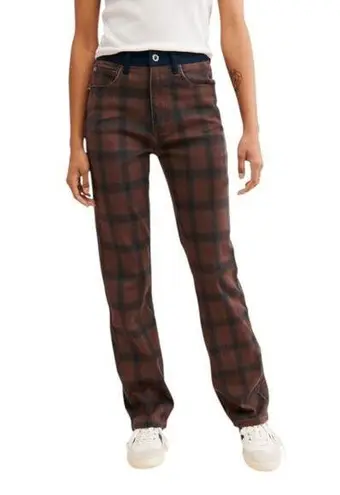 We Wore What Women's Navy and Brown Plaid Jeans Size 27 NWT Icon Jeans Plaid - Image 1