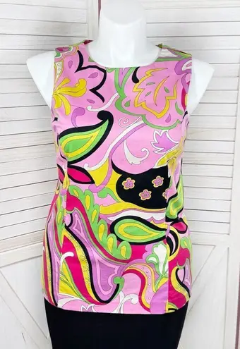Nina Leonard Paisley Retro Twill Sleeveless Tunic Top Pink Multi 12
