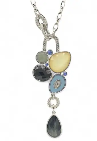 Lia Sophia Azure Multi Stone Colored Silvertone Pendant Necklace 16-18” Retired