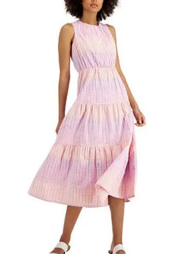 Charter Club Women S Cotton Preppy Party Plaid Midi Baby Shower Pink Blue Dress