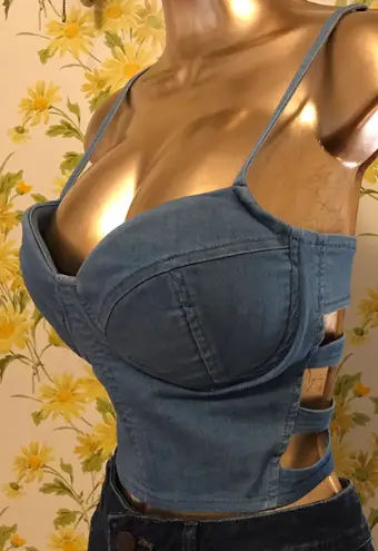 denim Cut Out Sides bustier Top Size M Blue Size M