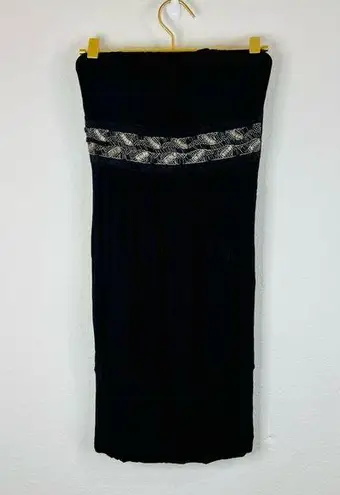 Fashion Magazine Black Tube Dress Small Stretchy 27” Length with Lace Accent