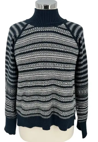 Cyrus Nordic Style Striped Knit Mock Neck Sweater Dark Blue White Size Medium