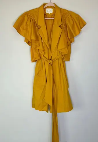 Johanna Ortiz Tulip Evolution Ruffle Shoulder Stretch Poplin Wrap Jacket Dress 8 Yellow