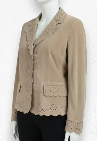 Coldwater Creek 90s Vintage Tan Eyelet Lightweight Western Boho Leather Jacket Size Large Petite
