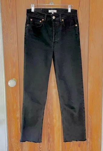 RE/DONE 70s High Rise Stove Pipe Black Jeans Washed Noir Denim Button Fly Sz 26