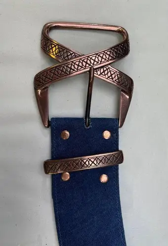 Gene Ewing Women's Blue Denim Belt with Bronze Buckle Size L SKU 5912 Size L