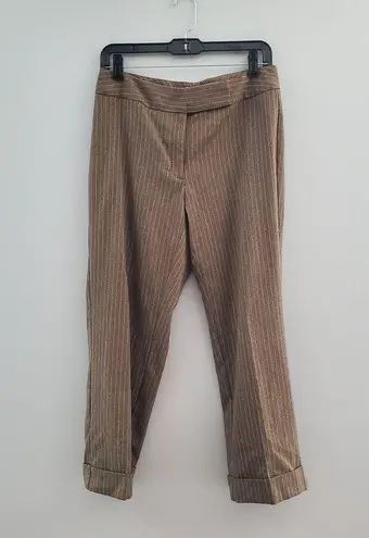 R.Q.T Striped Cuffed Ankle Pants Suit 8 Brown