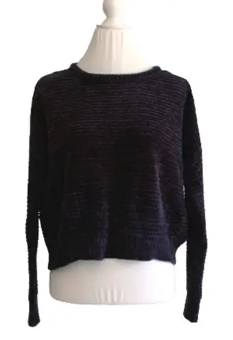 Poof Apparel Sweater Cropped Charcoal Gray Chenille Drop Shoulder Top Large NEW