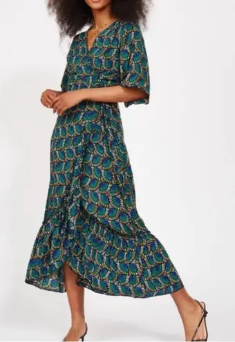 Silk & Salt Women's Journey Maxi Wrap Dress Peacock Pattern Size XXL Green