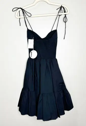 STAUD Womens Landry Mini Dress Smocked Sleeveless Tiered Black Size XL NEW