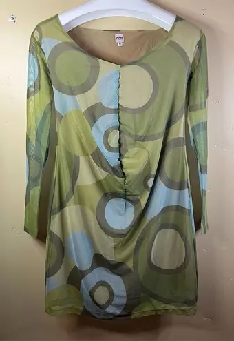 NOM 70s Retro Disco Geometric Dress Women's Medium Multicolor Knee Length Formal Green