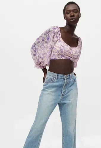 Kiss the Sky Floral Tie-Back Cropped Top NWT Size S