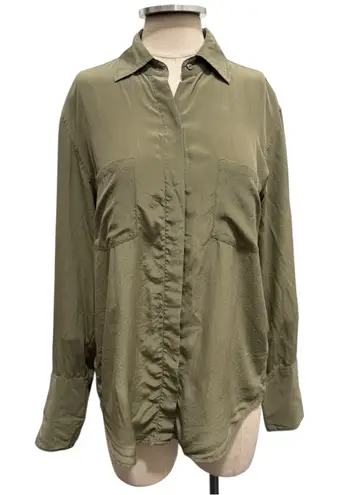 Chelsea Flower Silk Long Sleeve Collared Button Up Shirt Size Small Green