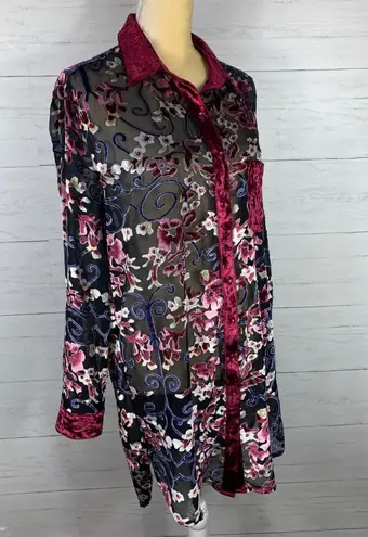 Libby Story by Anthropologie floral sheer button up shirt size L juniors