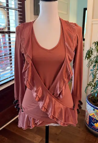 Boutique NWOT Unique Elegant Ruffled Women's Top with Silk & Buckle Detail Pink