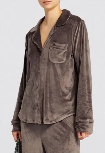 SKIMS Velour Buttoned Stretch Pajama Top Shirt Brown Size undefined