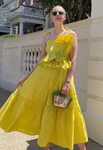Tanya Taylor NWT Yellow Delphine Ruffle Detail Midi Dress sz 8