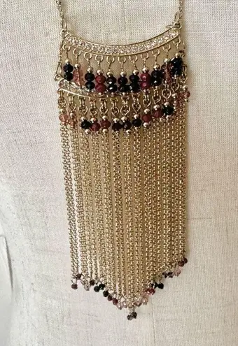 INC Gold tone beaded chain pendant necklace