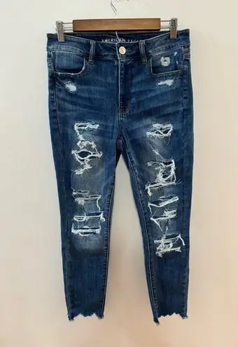 American Eagle Size 10 Regular  Dark Blue Distressed Hi-Rise Jegging Crop Jeans