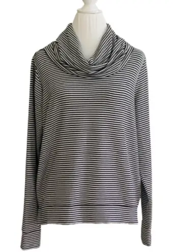 Lauren Ralph Lauren Top Sweater Black White Stripe Loose Cowl Neck XL