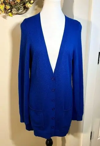 C by BLOOMINGDALES Cashmere Long Line Button Front Sweater w/Pockets Women’s L Blue Size M