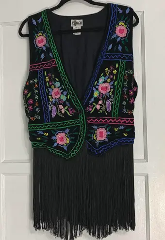 Punch vintage floral embroidered vest with fringe Multi Size M