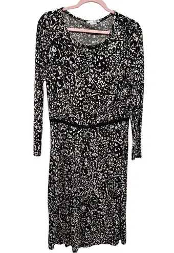 BODEN THEA Black White Print Long Sleeve Midi Round Neck Dress 12