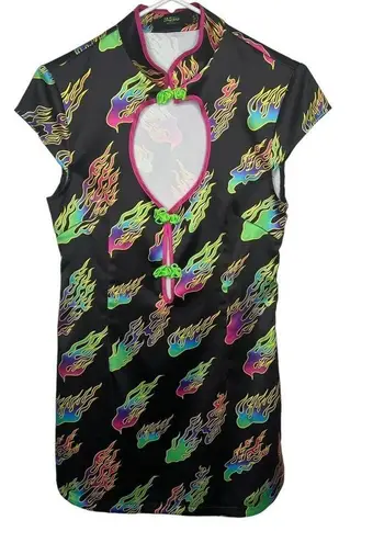 Jaded London Womens Black Flame Print Cut Out High Neck Mini Dress Size 6