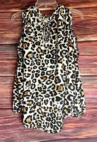 Cooper and Ella  Animal Print Long Puff Sleeve Blouse Top Cold Shoulder Ruffled.