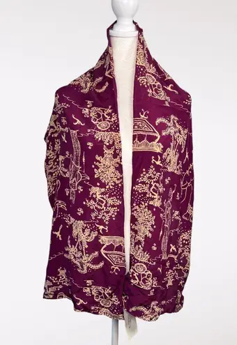 Zazou Luxe 100% Silk Scarf Wrap Berry Gold Oriental Toile Print NWT Multiple