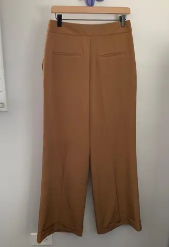 ZARA Medium NEW Wide Leg Pleated Cuffed Trousers Pants Camel