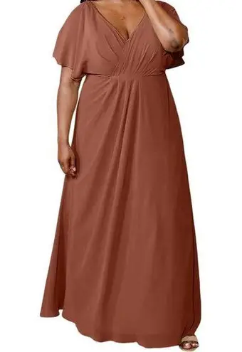 Revelry Gwen Chiffon Bridesmaid Dress Flutter Sleeve Surplice Cinnamon Rose 12 Pink