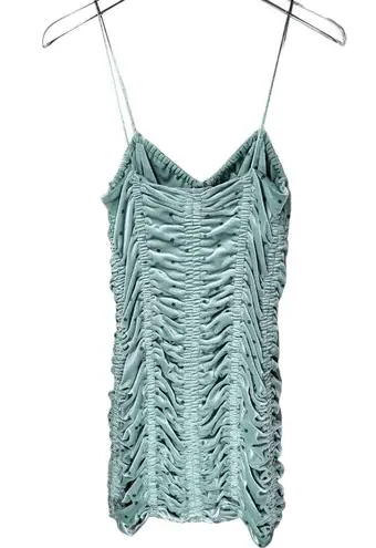 NWT Rotate Birger Christensen Aria Ruched Polkadot Velvet Mini Dress in BlueSurf Green Size 6