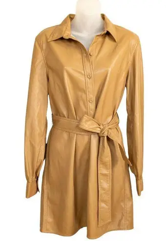 Wilfred  Aritzia Caroline Shirt Dress Iced Latte Belted Faux Leather Womens Small