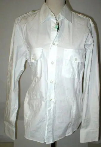 NWT New Womens L Designer PORT 57 White Top Blouse Button Down Dress Italy LS Size L