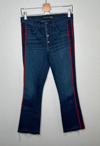 Veronica Beard Carolyn 10” bootcut red tuxedo stripe high rise jeans size 27