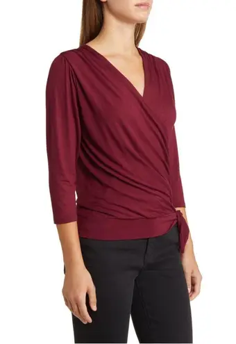 Loveappella Elegant Burgundy Faux Tie Wrap Top Size Small New WOT