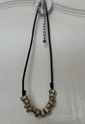 Chico's  Black Leather Strand Necklace with Silver Toned Nuggets (13)