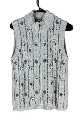 Woolrich BIRCH Tan Zip Front Floral Pattern Knit Sweater Vest Medium