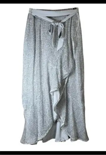 Badgley Mischka NEW Y2K Maxi Skirt Gray Reversible Wrap Sz S Flowy Leopard Print