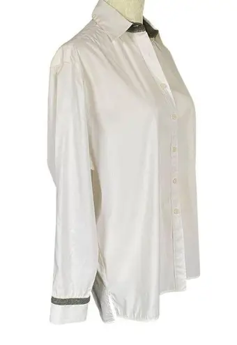 Lafayette 148 New York women's size P cream button down collared blouse sequin - Image 2