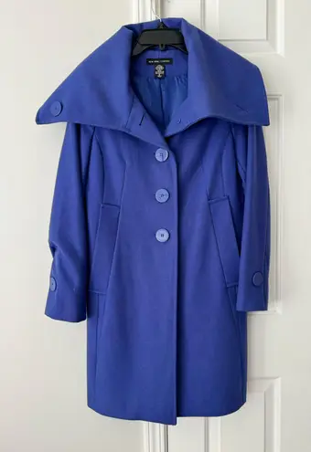 New York And Company  Wool Blend Turtleneck/ Flap Collar Trench Style Coat, Size 6