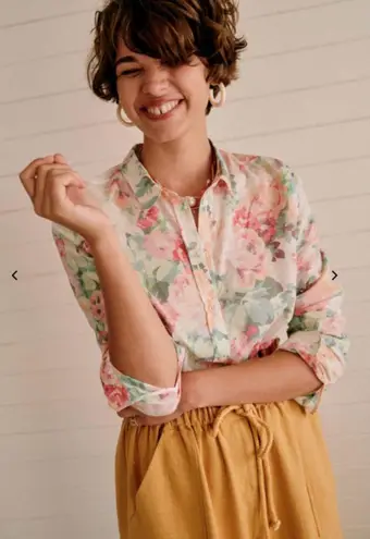 Sézane NWT PIERRO SHIRT Romantic flowers PINK GREEN COTTON SZ 34 US2 bust36