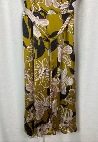 Hutch Anthropologie Mustard Yellow Floral Wrap Midi Dress Sz.XS