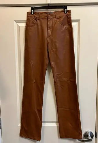 ZARA  Straight Leg Faux Leather Brown Pants with Thin Fleece Lining - size S