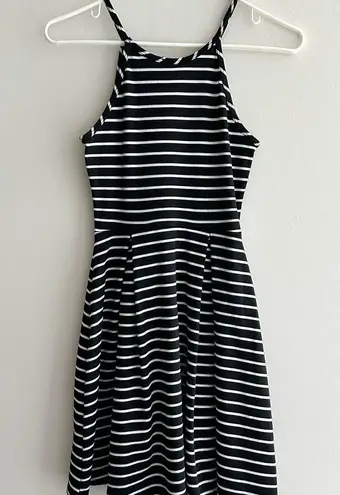 Soprano Black and White Striped Fit & Flare Dress, Halter Dress, Size XS