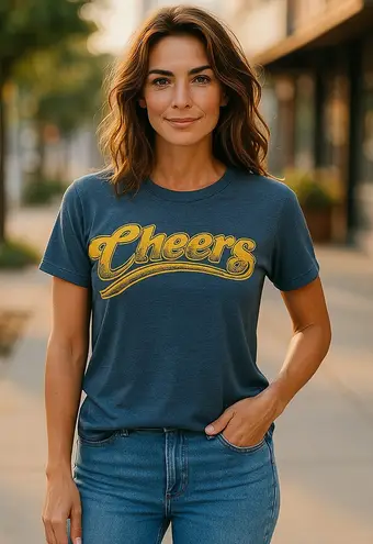 Cheers Mens Womens Tee Shirt T Shirt Size S Blue Yellow Gold Boston Bar NEW Gray