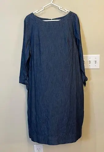 Talbots  Denim Cowboy Dress Size 12 Blue Shift Knot Sleeve Casual Church Western